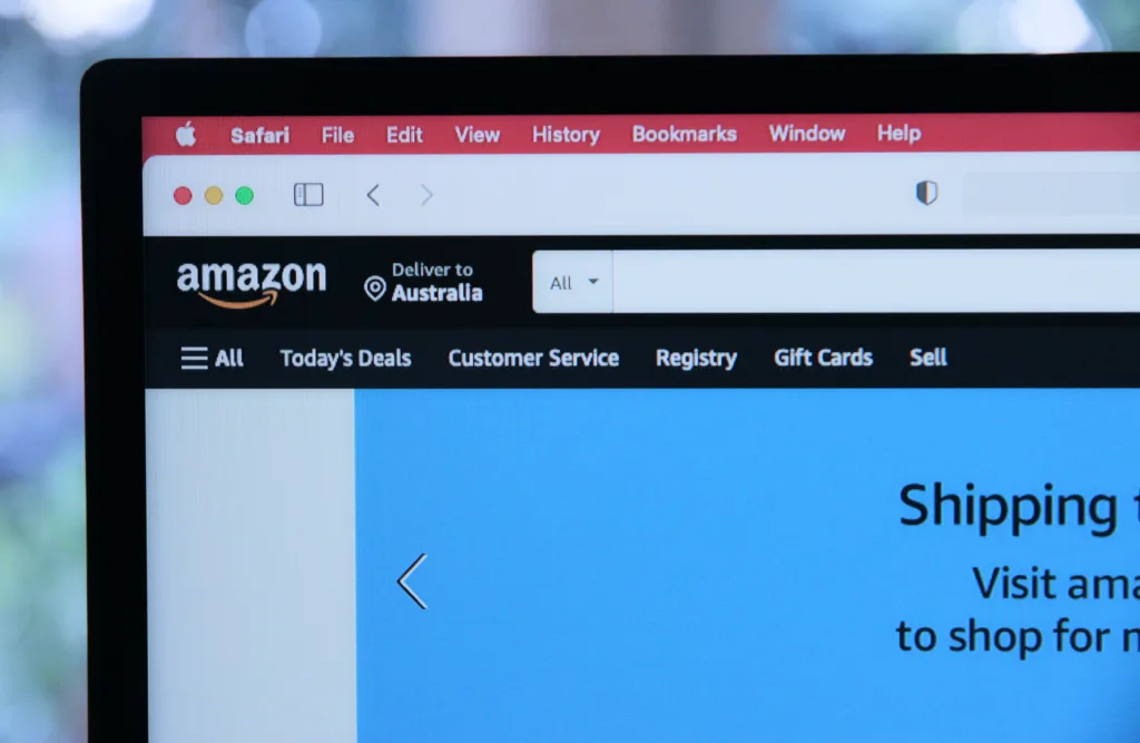 Amazon showing on laptop monitor