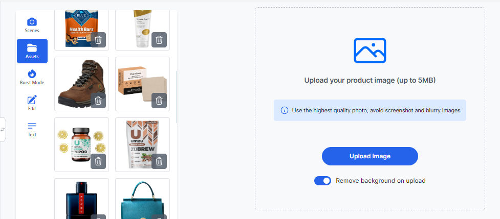 Step 1. First, you have to go to your Amazon account and click on ProductScope's Chrome extension to autimatically add your product image in the assets or simply add image into your assets and start from there. 
